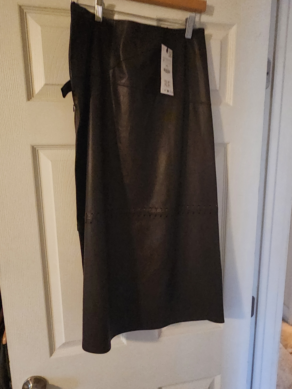 Zara Black Faux Leather Midi Skirt